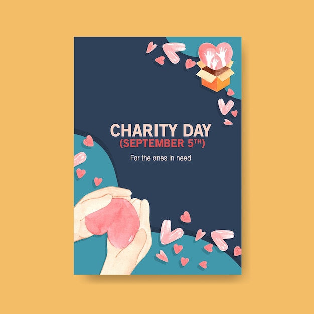 Free vector poster template with international day of charity concept design for brochure and leaflet watercolor.