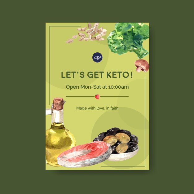 Free vector poster template with ketogenic diet concept for advertise and brochure watercolor illustration.