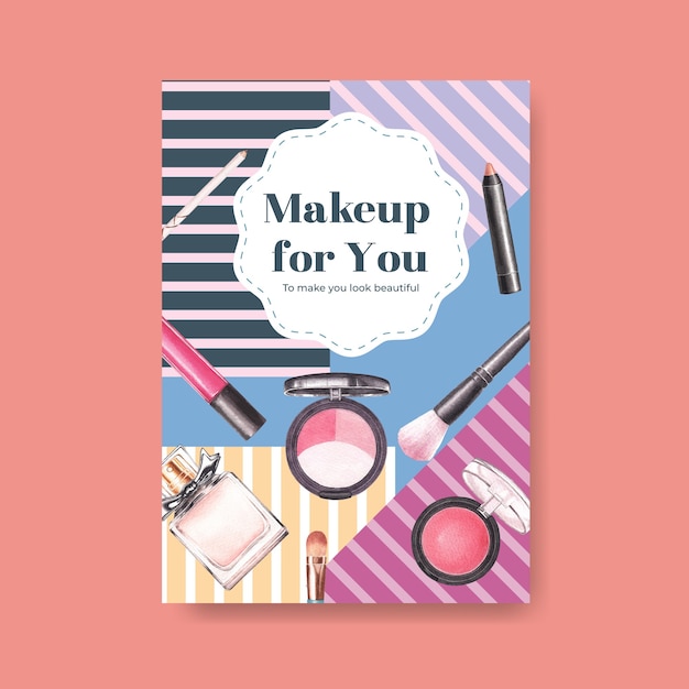 Free vector poster template with makeup concept design for brochure and leaflet watercolor.