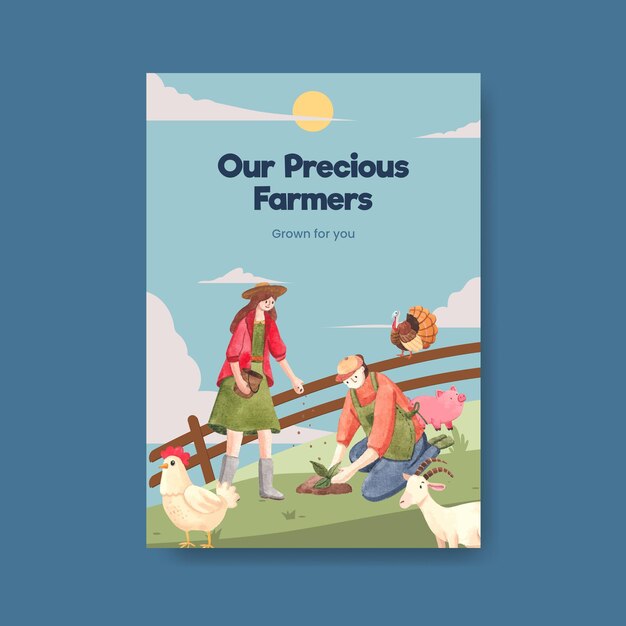 Free vector poster template with national farmers day concept,watercolor style