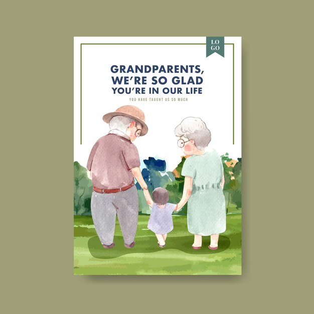 Free vector poster template with national grandparents day concept design for advertise and brochure watercolor.