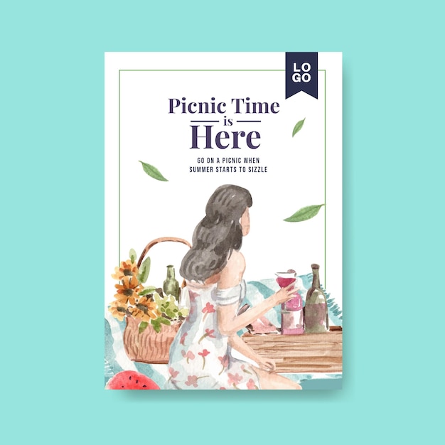 Poster template with picnic travel concept