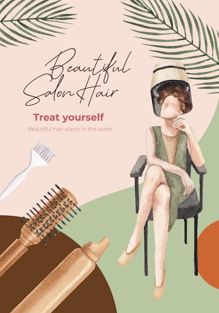 Free vector poster template with salon hair beauty conceptwatercolor stylexa