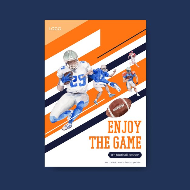 Poster template with super bowl sport concept design for brochure and advertise watercolor vector illustration.
