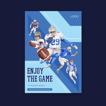 Шаблон плаката с дизайном спортивной концепции суперкубка для брошюры и рекламы акварельной векторной иллюстрации.