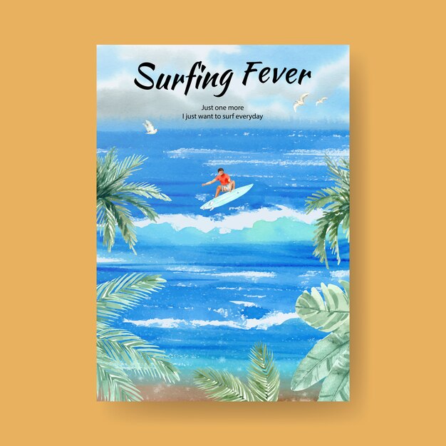 Poster template with surfboards at beach