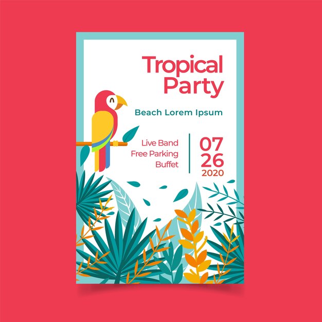 Poster template with tropical party concept