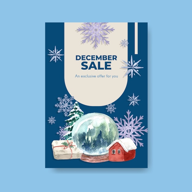 수채화 스타일의 마케팅을위한 겨울 판매 포스터 템플릿
