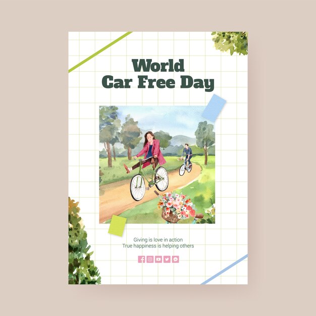 Poster template with World Car Free Day concept design 