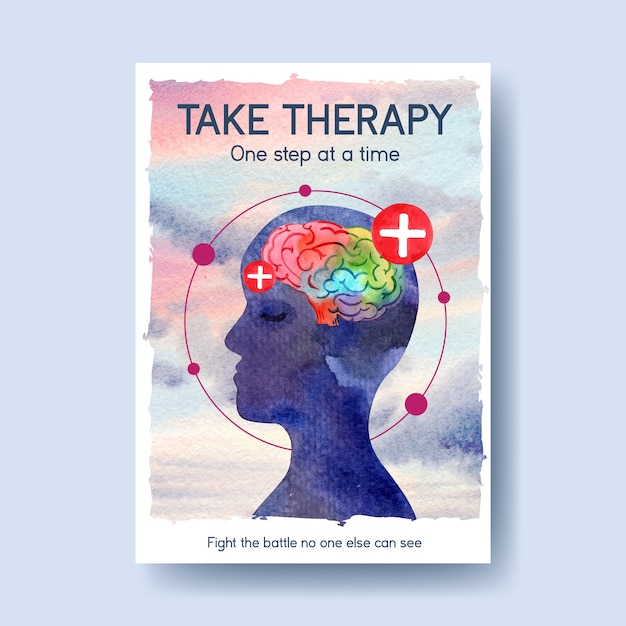 Free vector poster template with world mental health day concept design for brochure and leaflet watercolor vector illustraion.