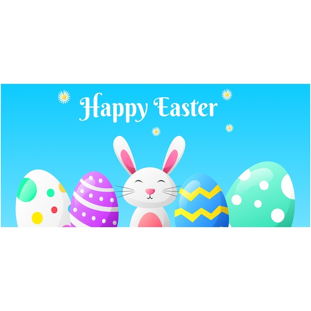 A poster with a bunny and eggs on it that says happy easter.