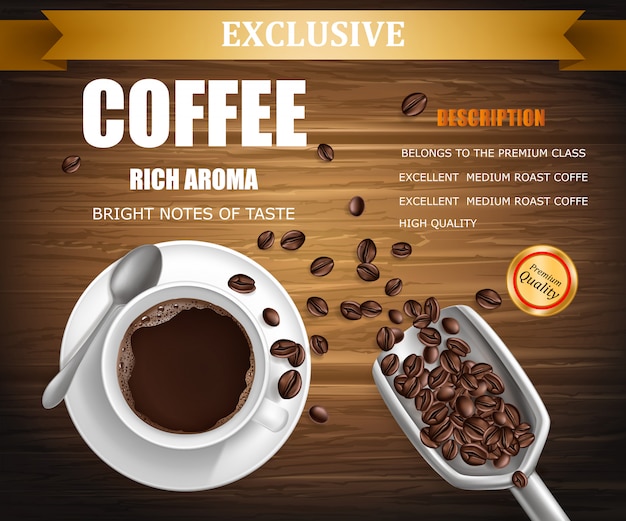 Poster with cup of coffee, package design