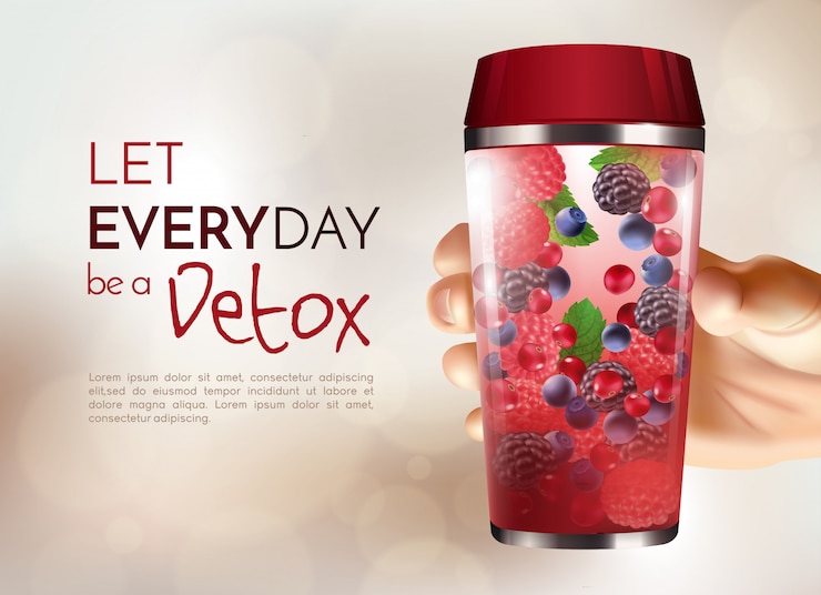 Free Vector poster with hand holding detox bottle