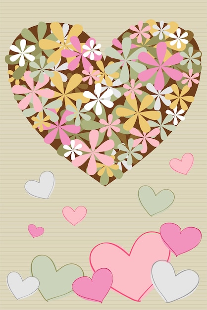 Free vector poster with heart and flowers.