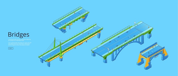 Бесплатное векторное изображение Плакат с изометрическими мостами с автомобильной дорогой