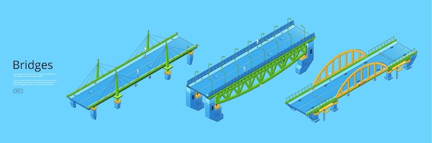 Плакат с изометрическими мостами с автомобильной дорогой