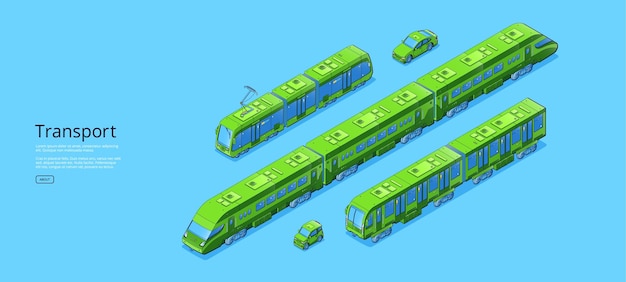 Бесплатное векторное изображение Плакат с изометрическим трамвайным поездом городского транспорта