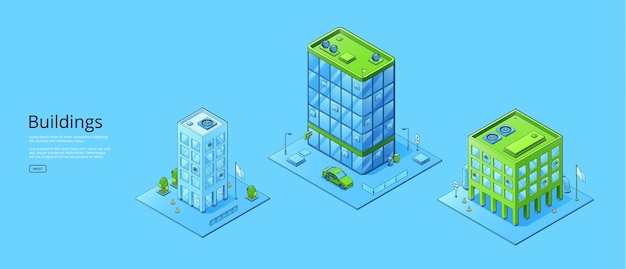 Poster with isometric modern city buildings