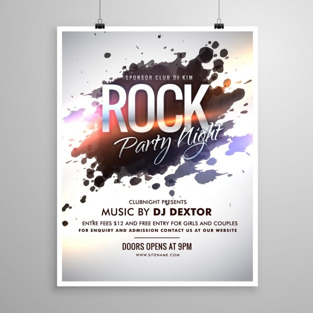 Rock Party Poster with Paint Stains – Free Vector Download