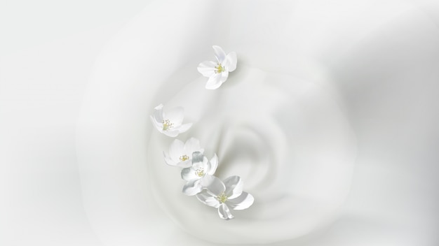 Poster with pouring milk and flowers