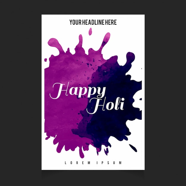 Poster with purple watercolor, holi festival