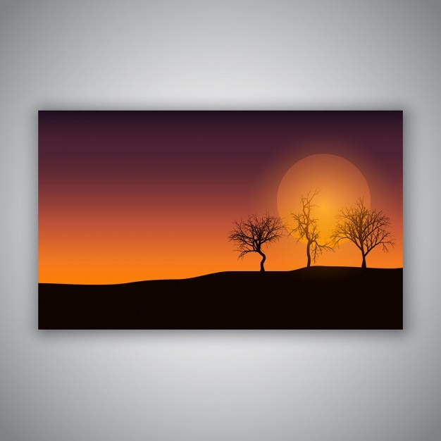 Бесплатное векторное изображение Зимние деревья на закате