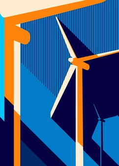 Плакат с ветряной электростанцией. дизайн плаката в абстрактном стиле.