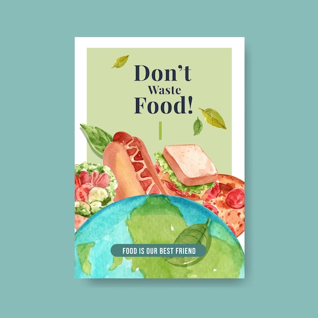 Poster con concept design della giornata mondiale dell'alimentazione per pubblicità e volantino acquerello