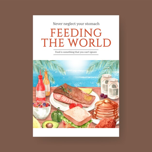 Poster with world food day concept design for advertise and leaflet watercolor