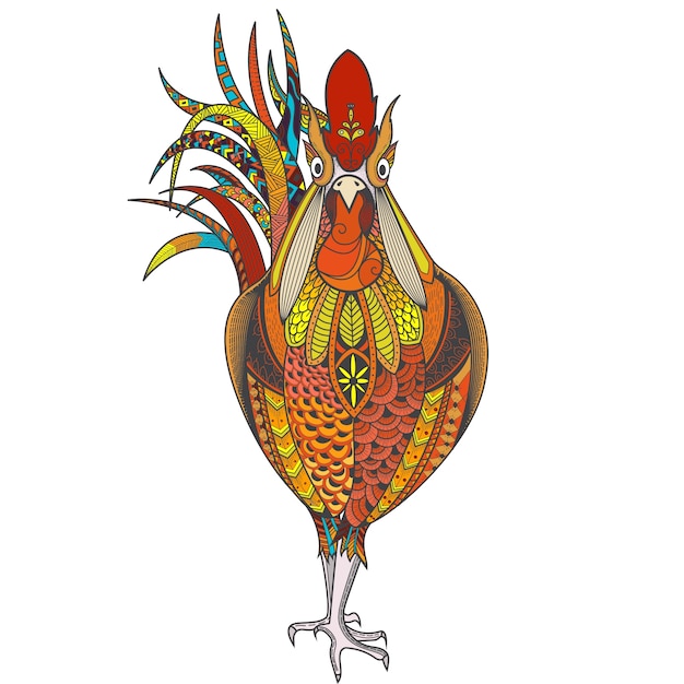 Free vector poster with zenart patterned rooster