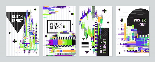 Vettore gratuito poster impostati con effetto glitch