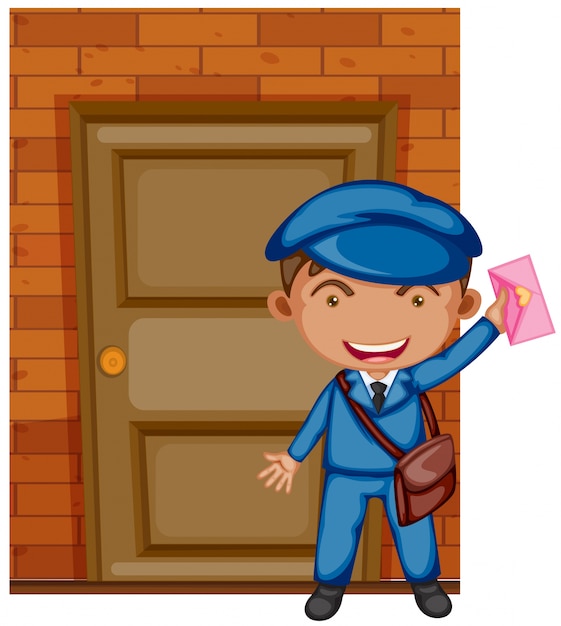 Postman delivering letter at the door