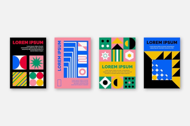 Vettore gratuito collezione postmoderna di copertine aziendali con forme geometriche