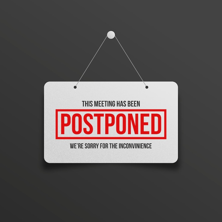 Free Vector postponed meeting on sign hanging