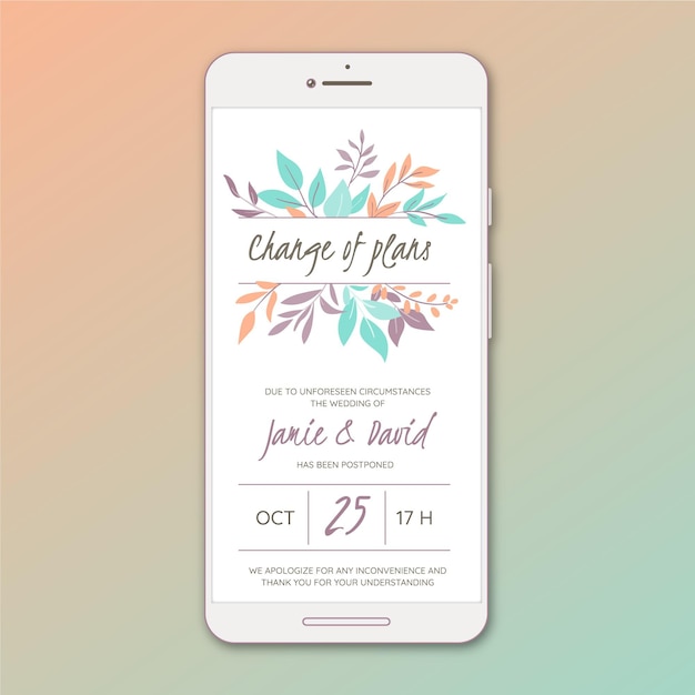 Free vector postponed wedding announcement smartphone concept