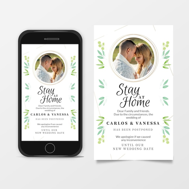 Free vector postponed wedding announcement smartphone screen format