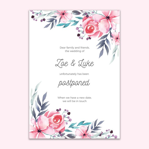 Free vector postponed wedding card floral design