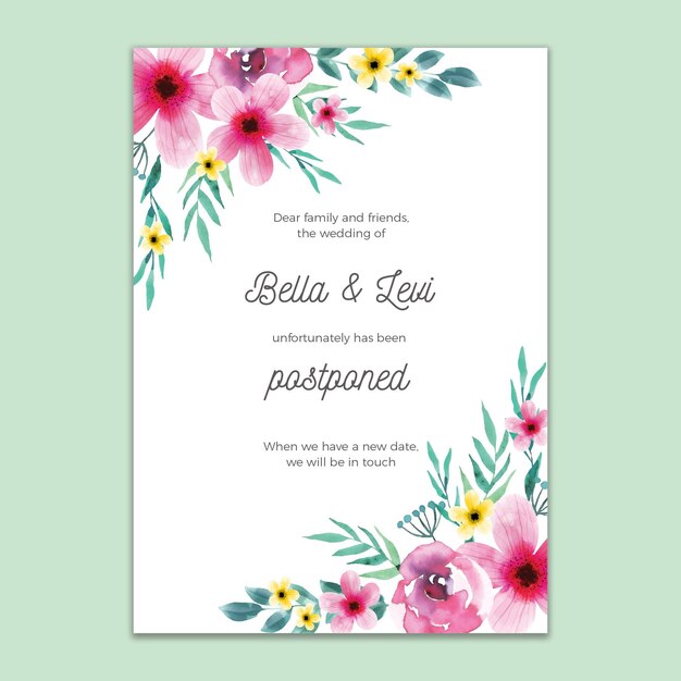 Postponed wedding card floral style