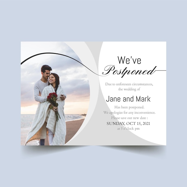 Postponed wedding card theme