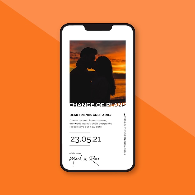 Postponed wedding on mobile concept