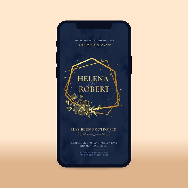 Postponed wedding on smartphone screen format