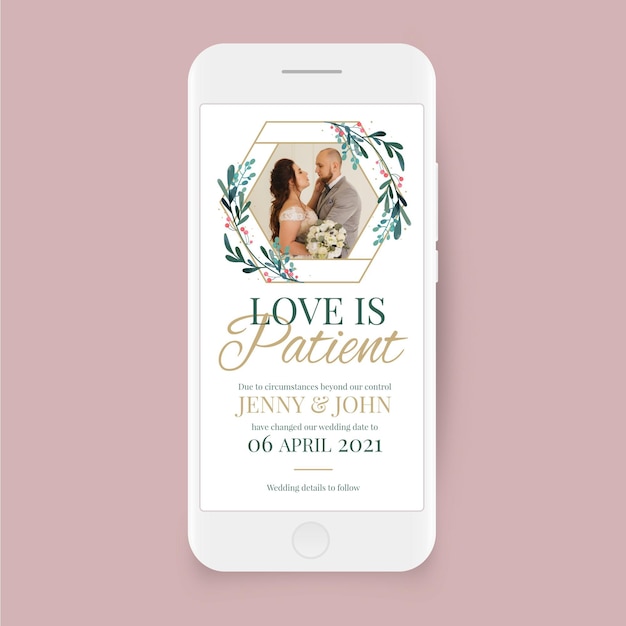 Free vector postponed wedding on smartphone screen