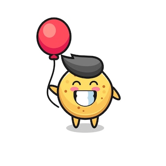 Potato chip mascot illustration is playing balloon , cute design