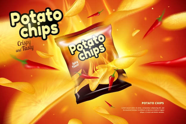 Бесплатное векторное изображение Объявление о сумке с картофельными чипсами