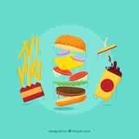 Free vector potato menu background with drink and hamburger