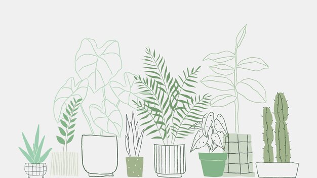 Potted plant doodle vector background