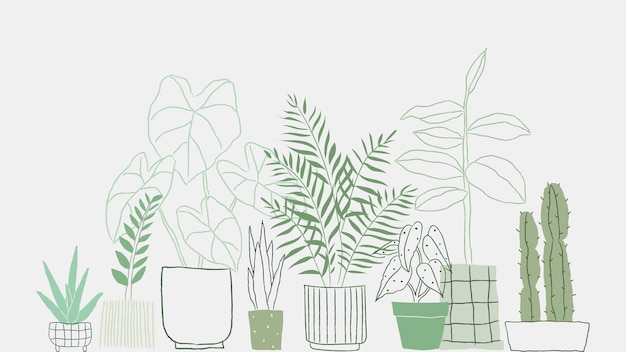 Potted plant doodle vector background