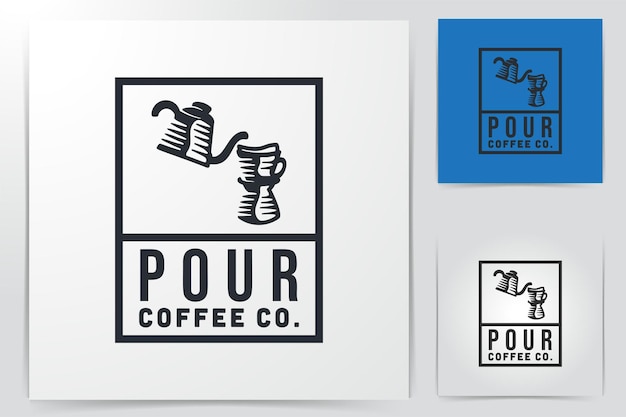 Заливка кофе или чая из чайника в стеклянную кружку. Идеи логотипа. Дизайн логотипа вдохновения. Шаблон векторные иллюстрации. Изолированные на белом фоне