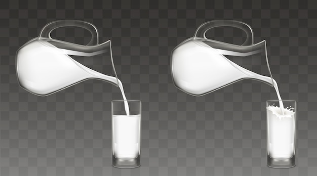 Pouring milk from jug into glass vector