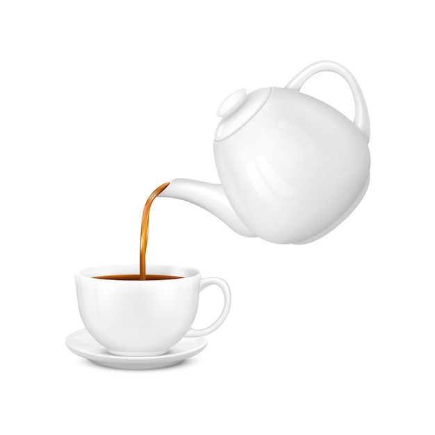 Pouring tea realistic composition with isolated illustration